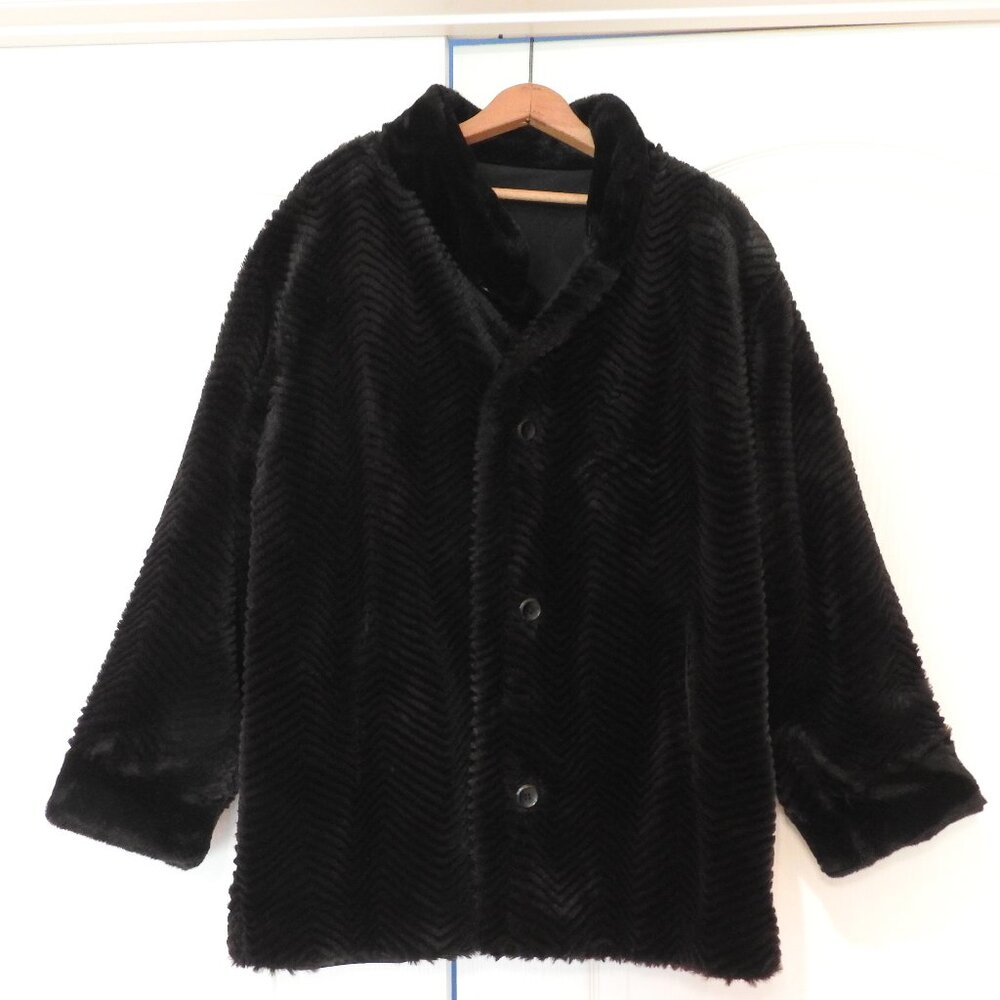 Vintage Faux Fur Herringbone Reversible Black Coat from Bloomingdales, Medium